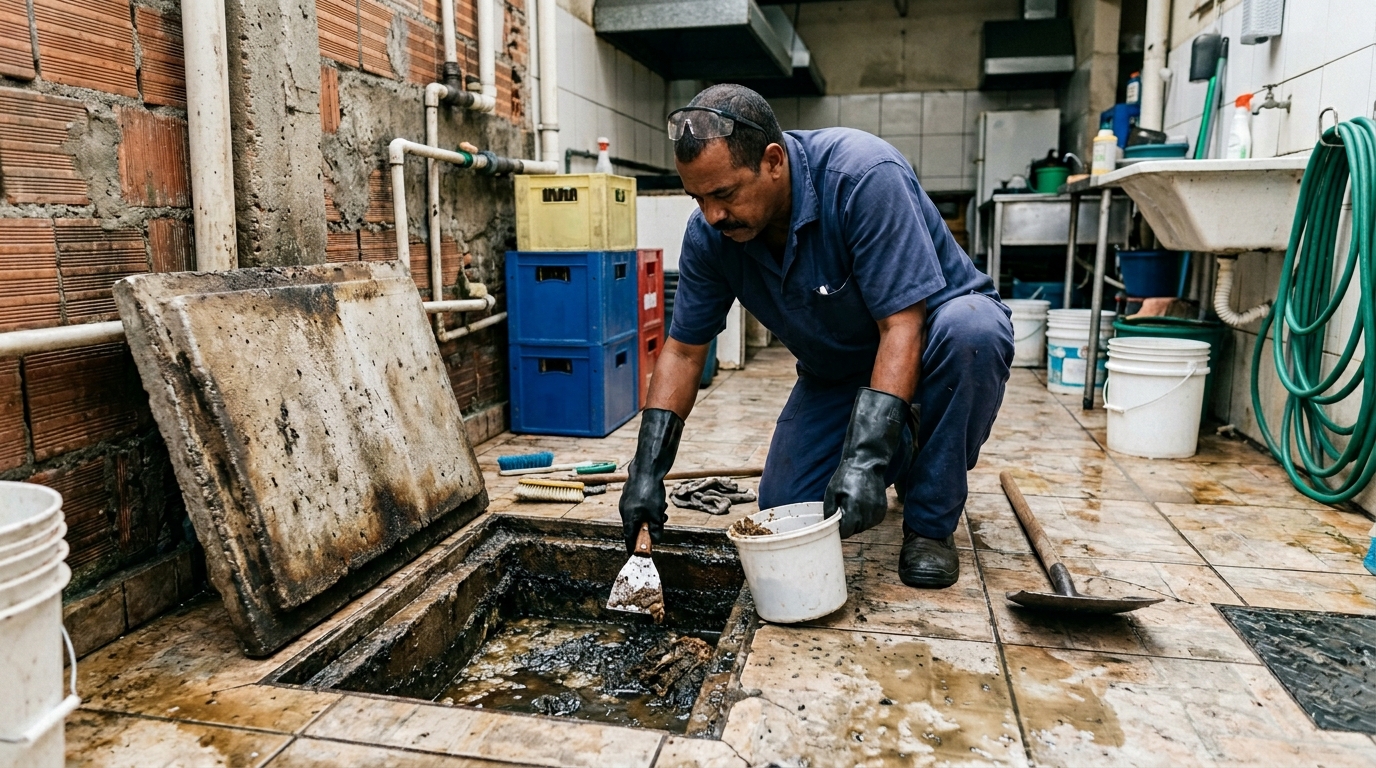 Limpeza de caixa de gordura residencial em Jundiaí-SP